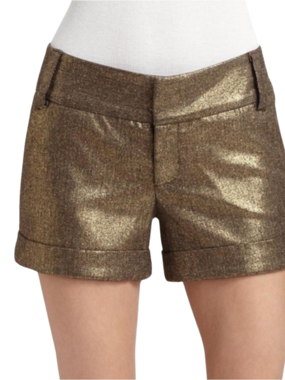 Alice + Olivia Shorts, Size 2, Gold, Metallic Thread, Sparkle, Cuffed,